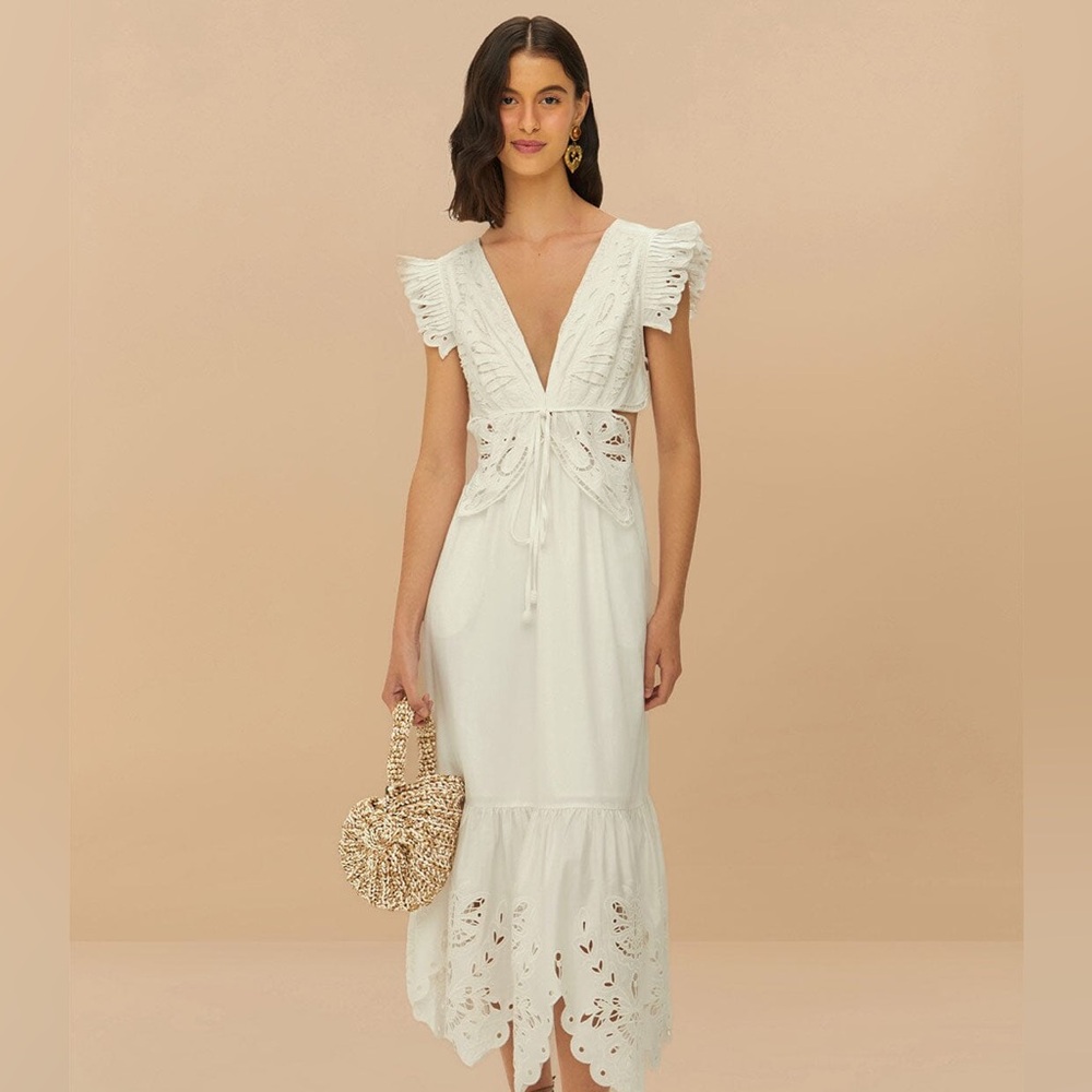 Farm Rio Off-White Butterfly Richelieu Midi dress